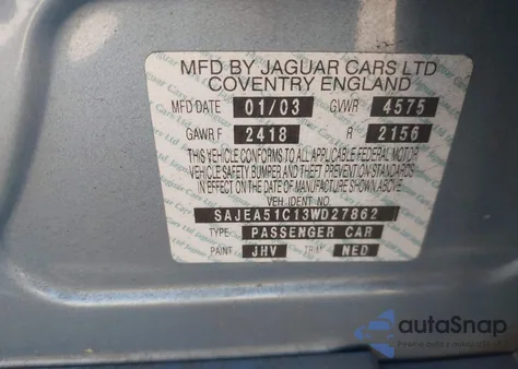 2003 Jaguar X-Type 3.0 from USA, damaged, VIN SAJEA51C13WD27862